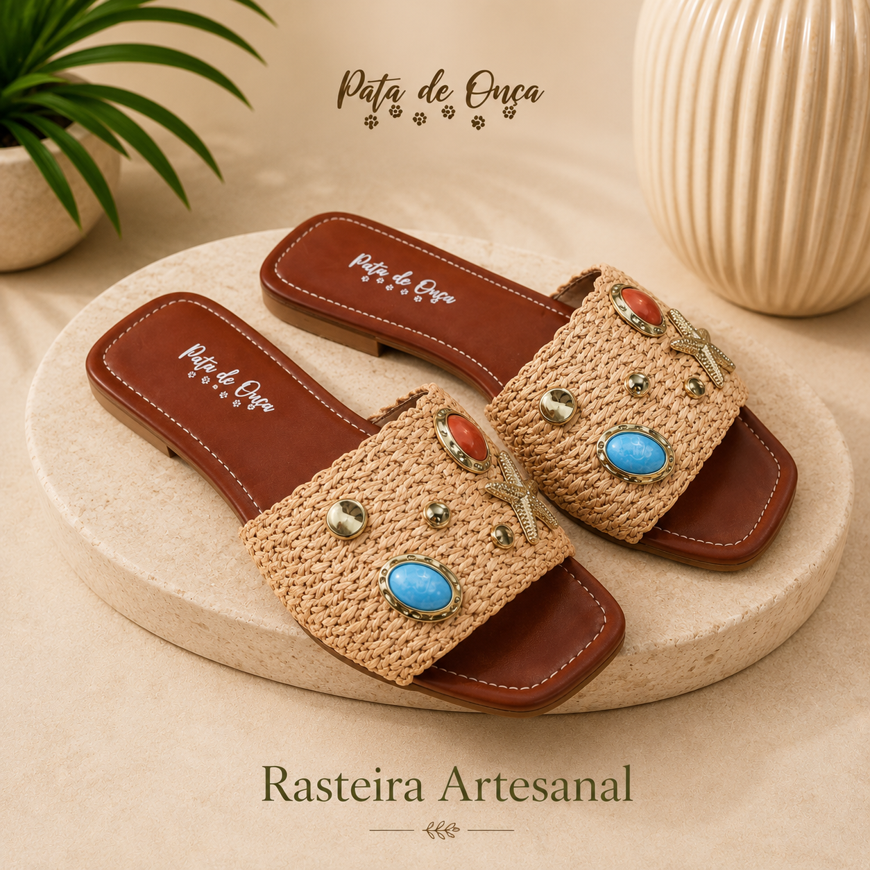 Rasteira Artesanal Napa Madri Caramelo Whisky