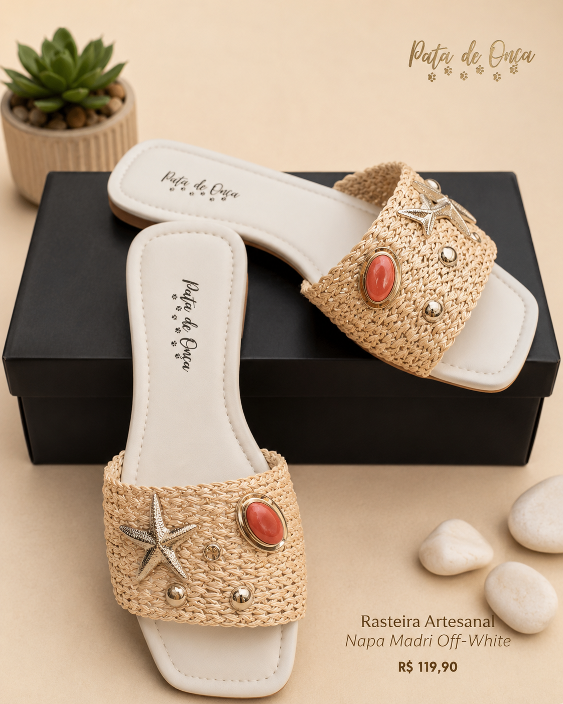 Rasteira Artesanal Napa Madri Off-White
