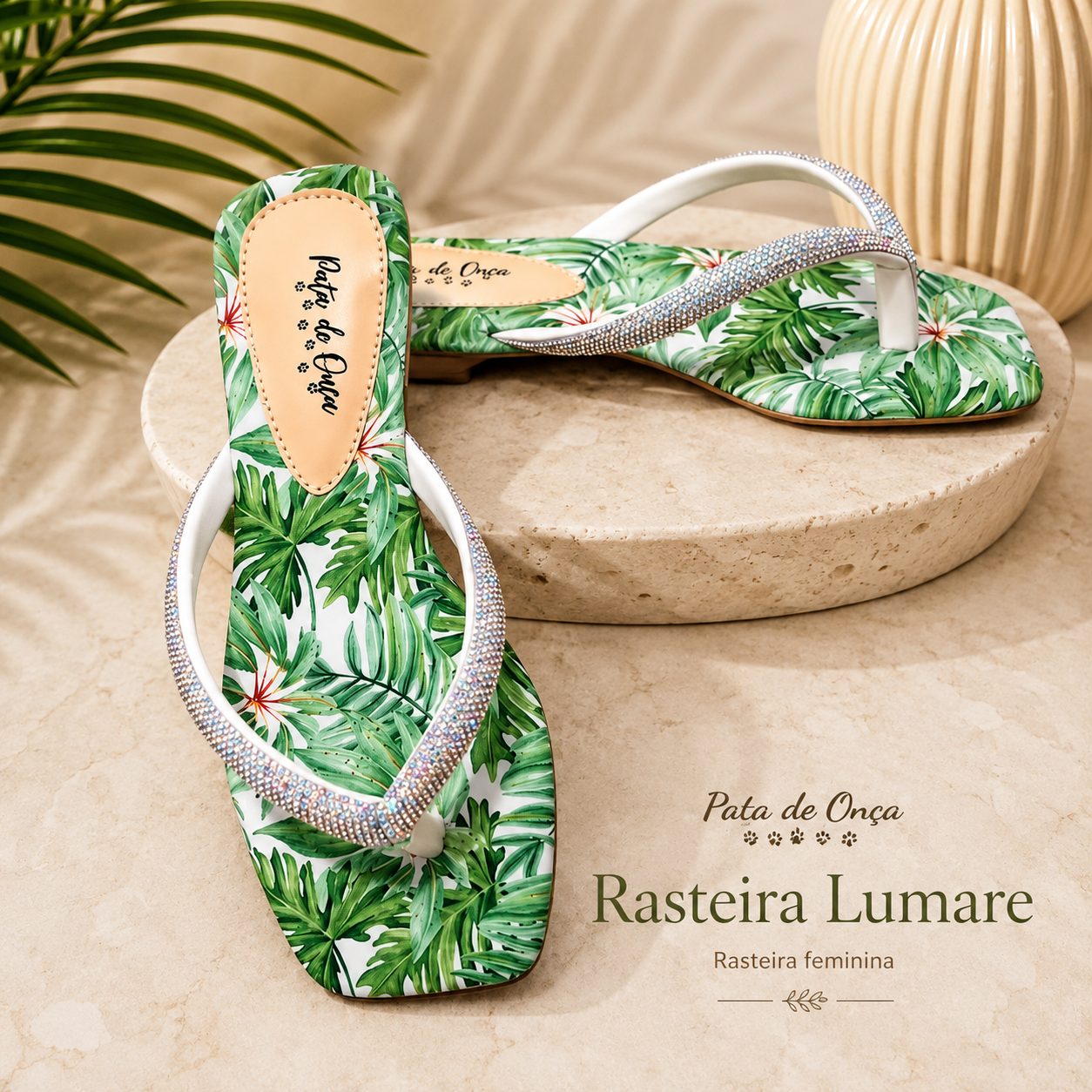 Rasteira Lumare Floral Pata de Onça